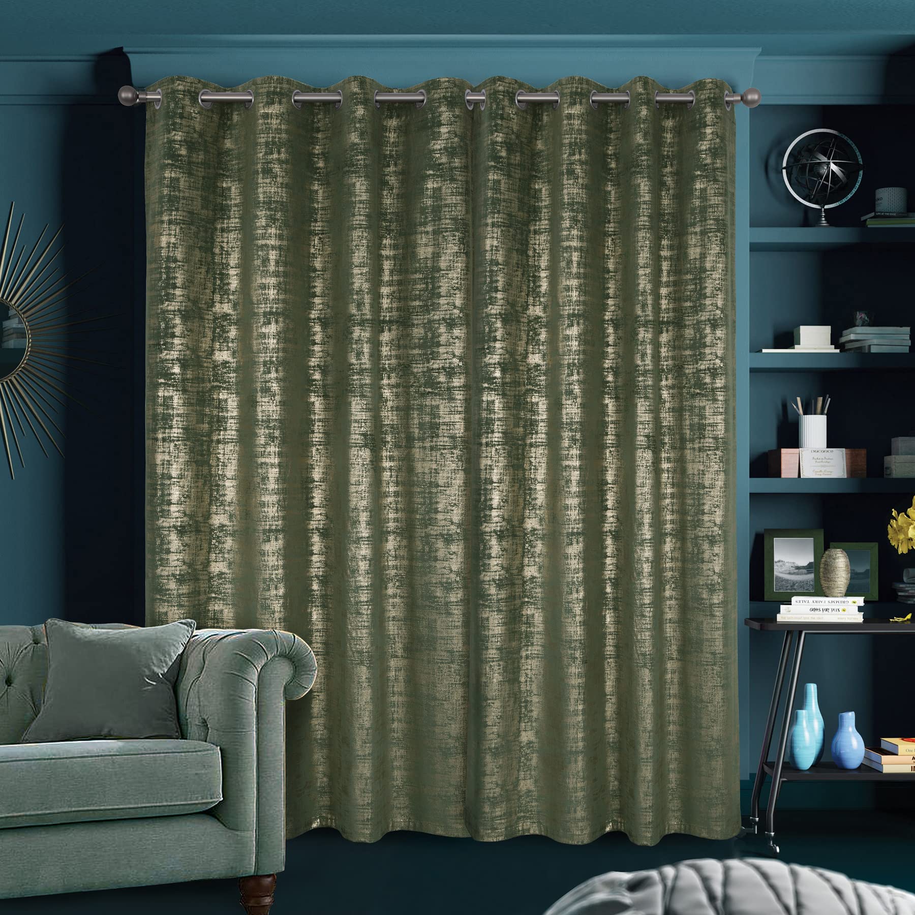 Bagaille VELOURS CURTAIN ★ GREEN Exclusive Fabrics & Furnishings Pine Forest Green Textured Bellino